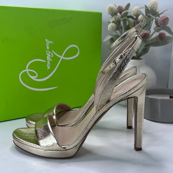 Sam Edelman Jade Leather Heels Gold Ankle Strap I0175L2701 Women 9.5M Tried On - Picture 3 of 11